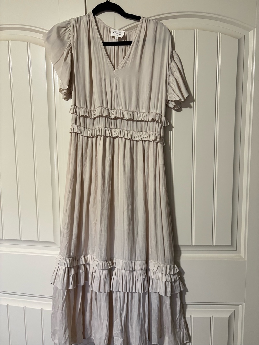 Bohome Cream Ruffle Tiered Midi Dress